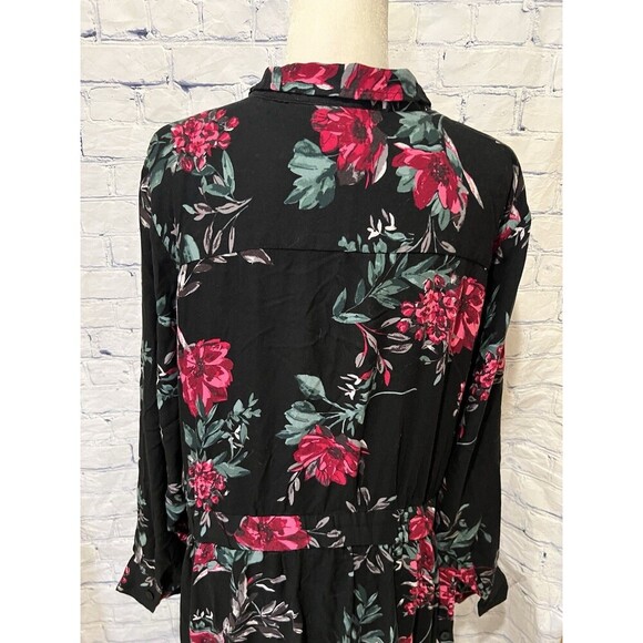EVRI Long Floral Shirt Dress Rayon Stretch Waist Plus Size 3X - Picture 6 of 9